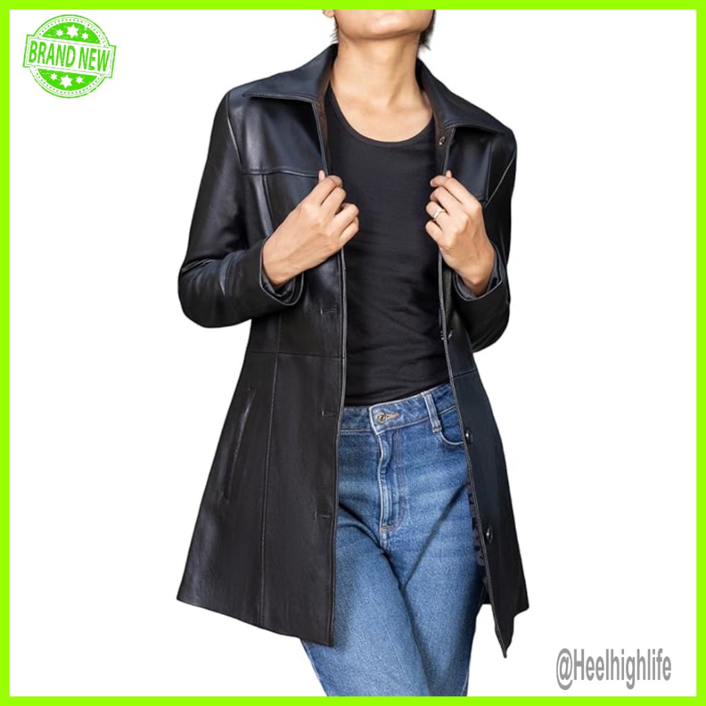 Genuine Leather Blazer Overcoat Women's 3/4 Length Jacket Button Closure